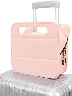 CONTAIL 13 Inch 3L 4-in-3 Travel Essentials Organizer, Small Business Handbag, Suitcase Drink Holder,Phone Tablet Holder,Airport Accessories Storage,Pink