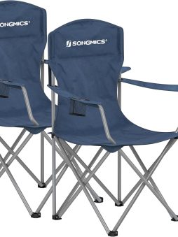 SONGMICS 2 Pack Folding Camping Chairs, Load 330 lb, Cup Holder and High Backrest, Heavy-Duty Structure, for Lawn, Garden, Fishing, Terrace